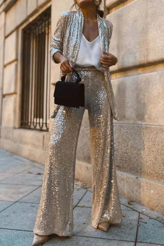 Sequin Long Sleeve Suit & Pants Set