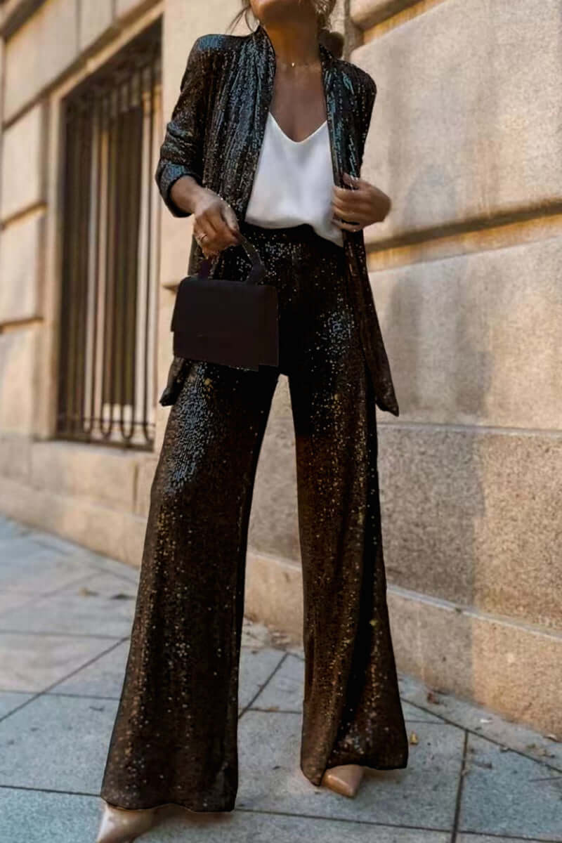 Sequin Long Sleeve Suit & Pants Set