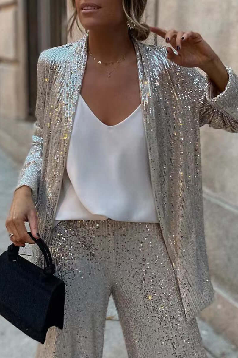 Sequin Long Sleeve Suit & Pants Set