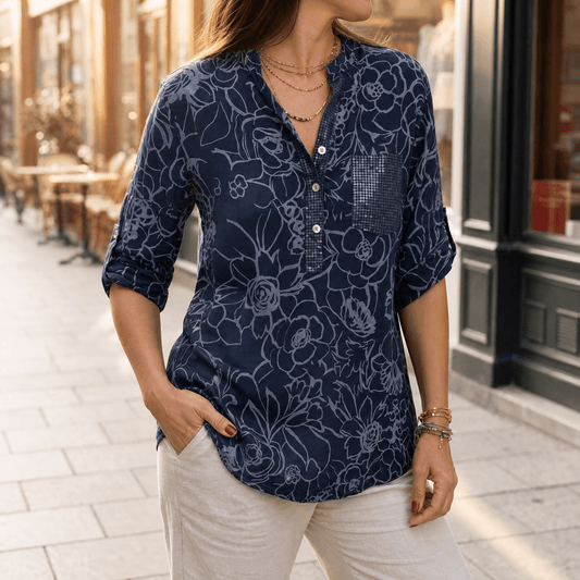Sequin Pocket Floral Blouse