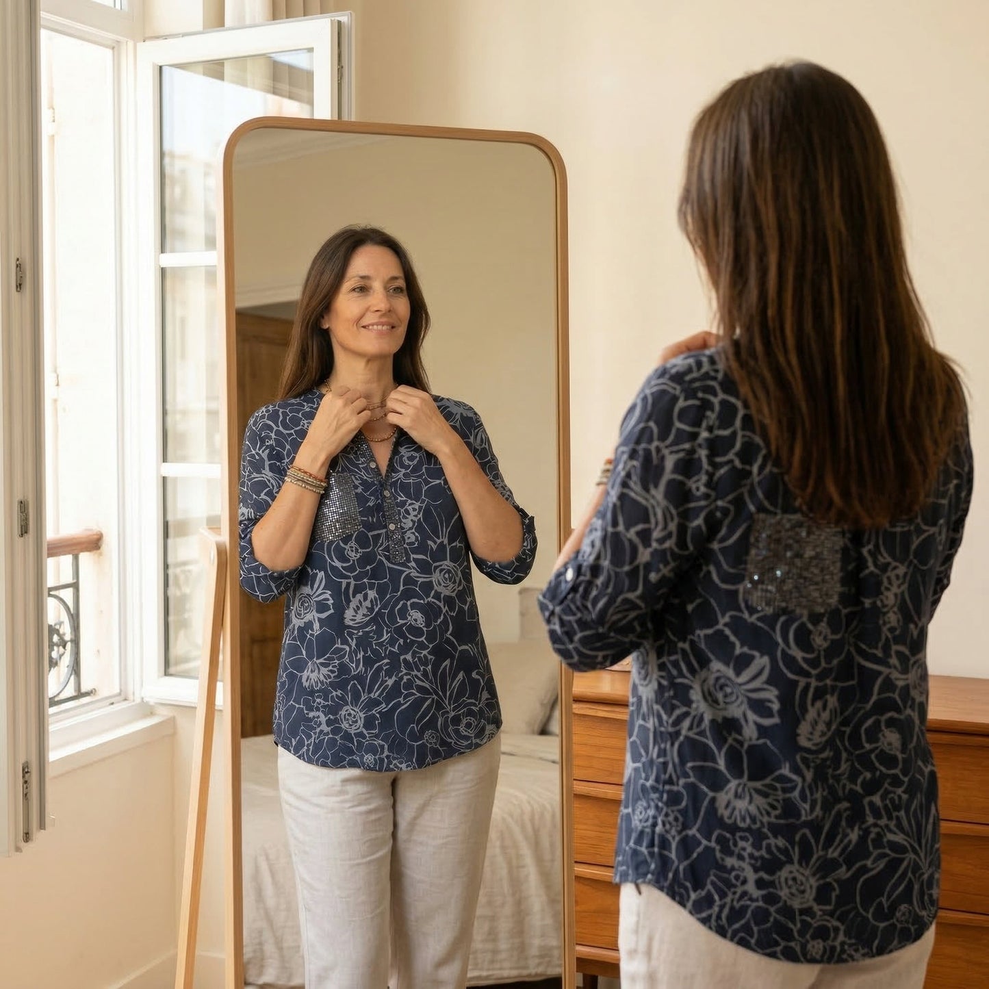 Sequin Pocket Floral Blouse