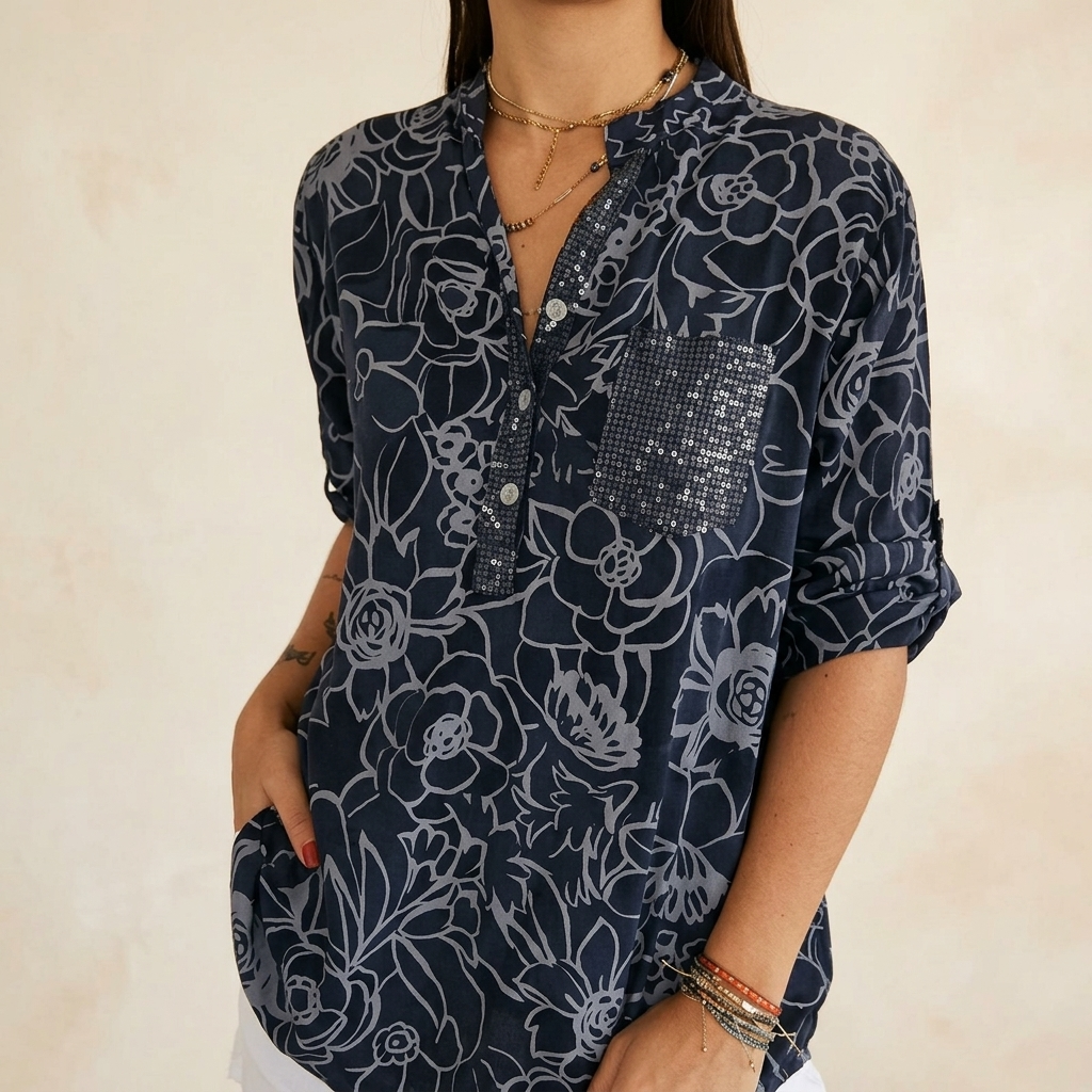Sequin Pocket Floral Blouse