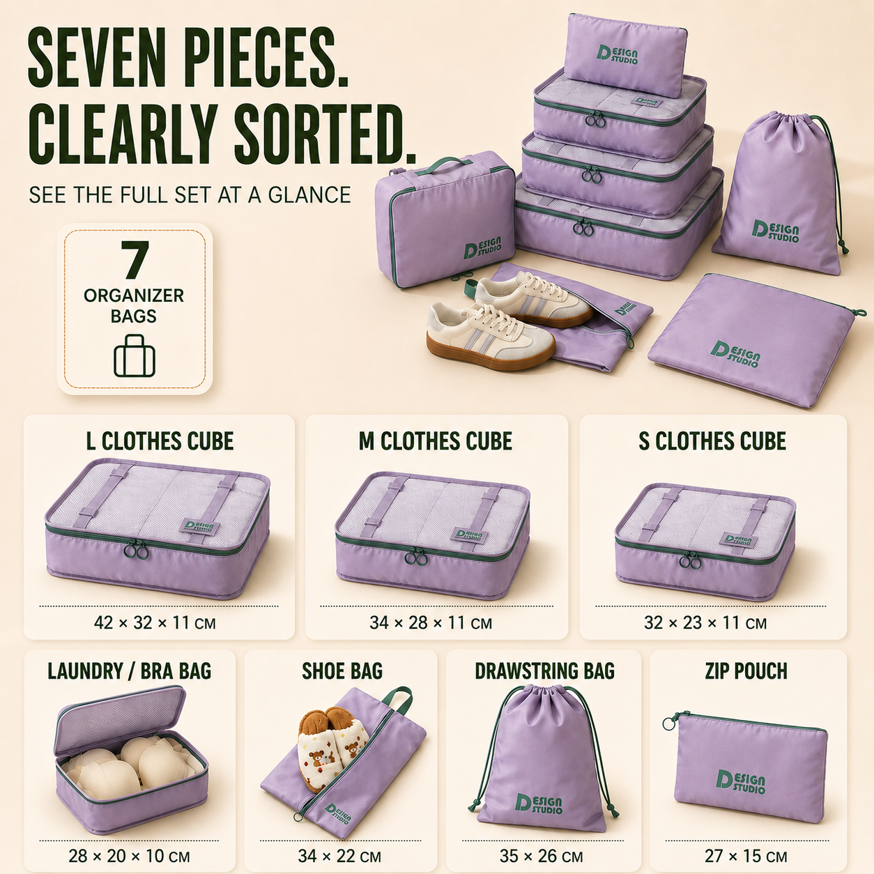 Seven Piece Travel Organizer Set