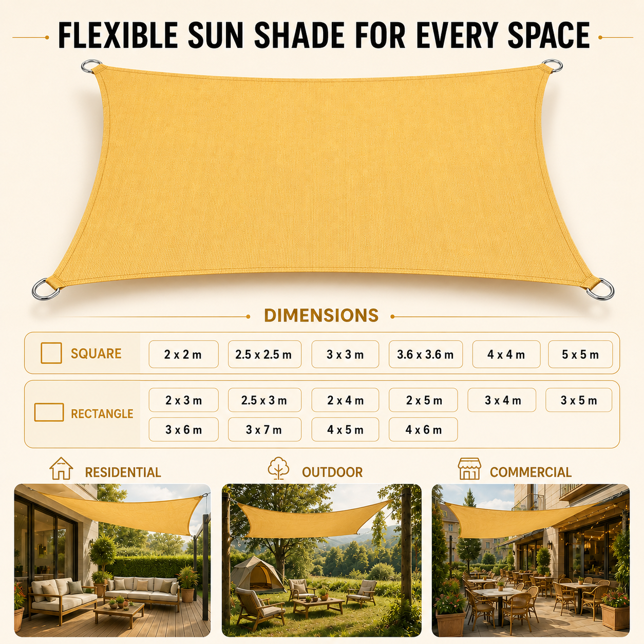 Shadeara Rectangular Sun Shade Canopy