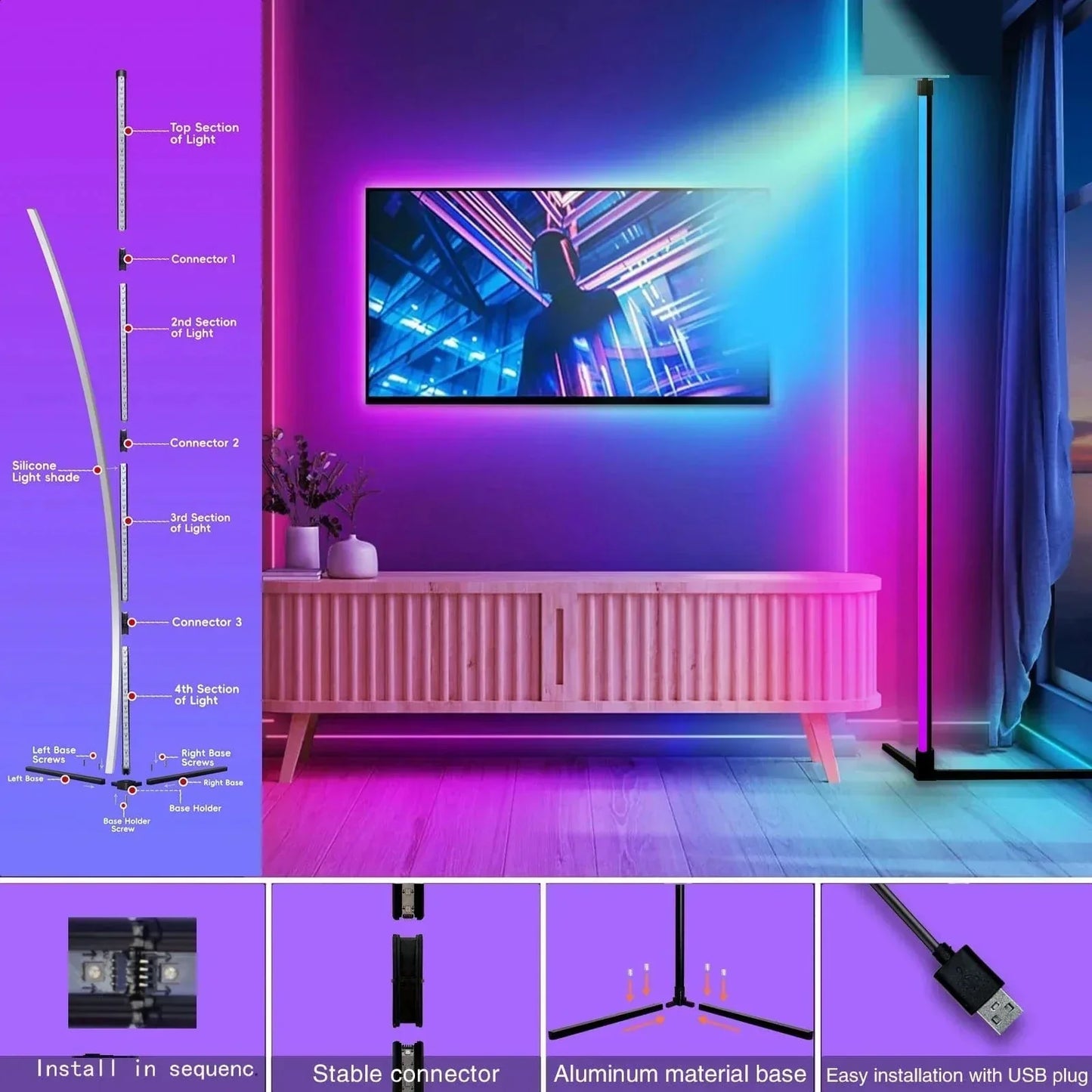 Sleek RGB Corner Lamp with Remote Control - Modern Lighting
