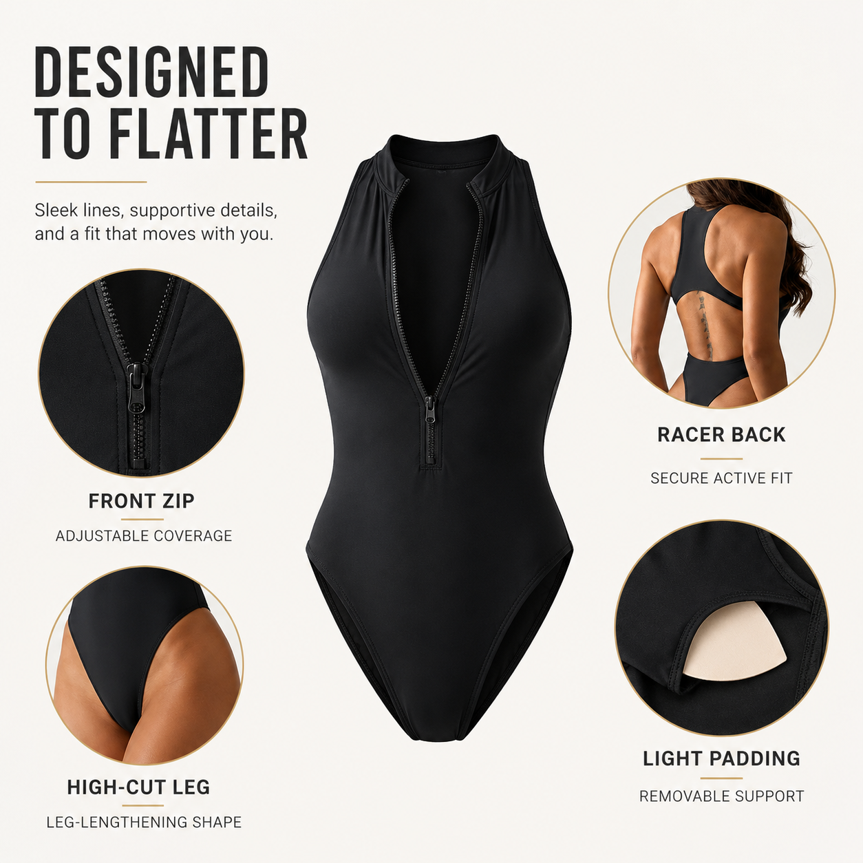 Sleeveless One Piece Swimsuit