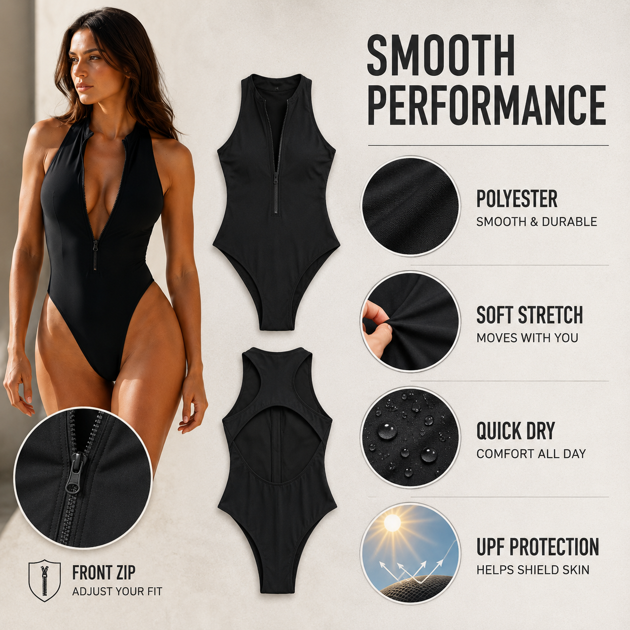 Sleeveless One Piece Swimsuit