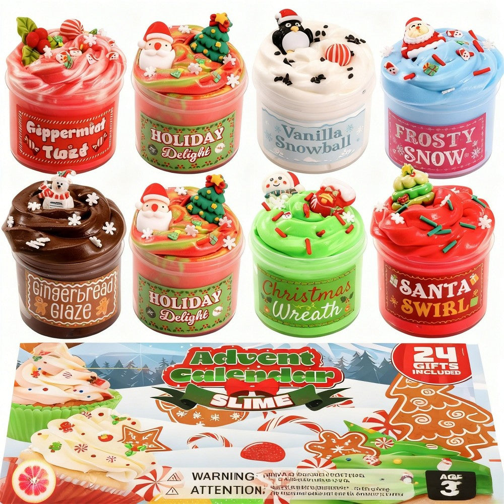 Slime Advent Box with 8 Jars and 16 Add-On Packs of Charms and Sprinkles for Holiday Mixing