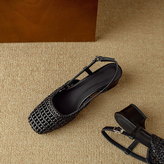 Slingback Sandals with Braided Design and Elegant Block Heel