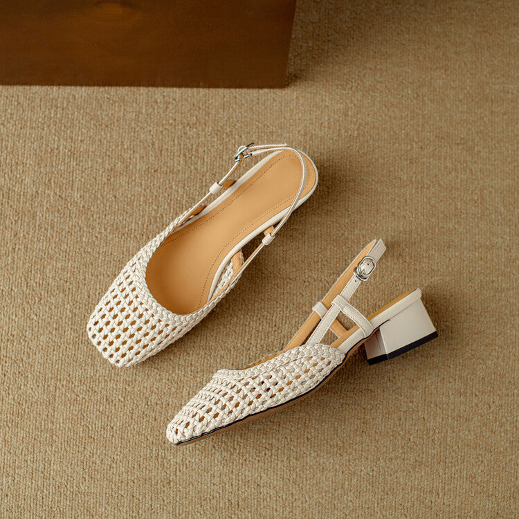 Slingback Sandals with Braided Design and Elegant Block Heel
