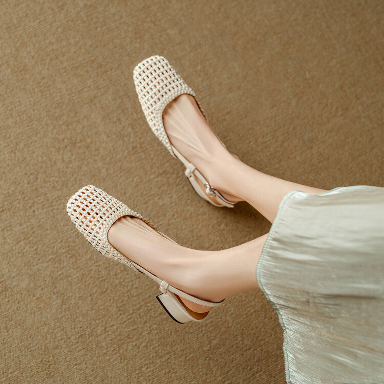Slingback Sandals with Braided Design and Elegant Block Heel