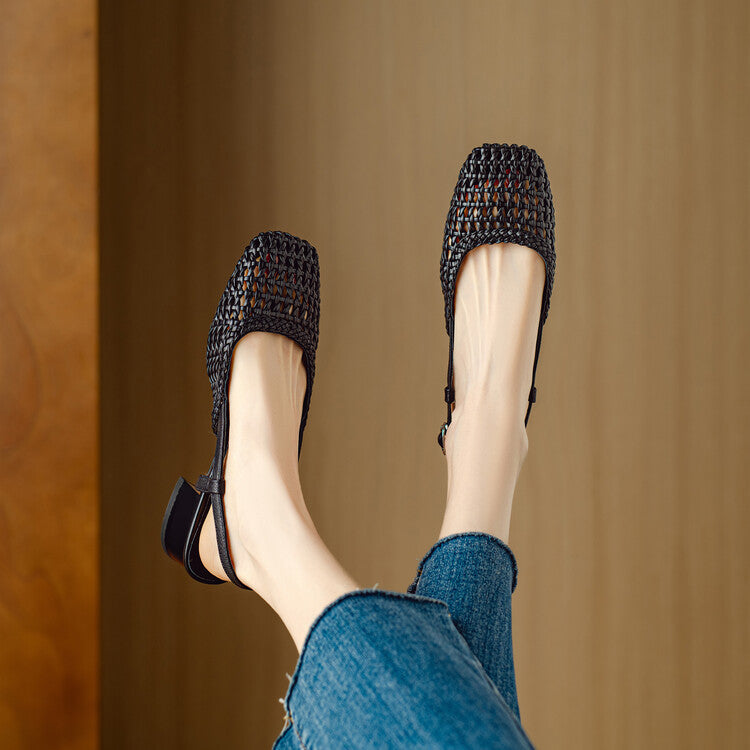 Slingback Sandals with Braided Design and Elegant Block Heel
