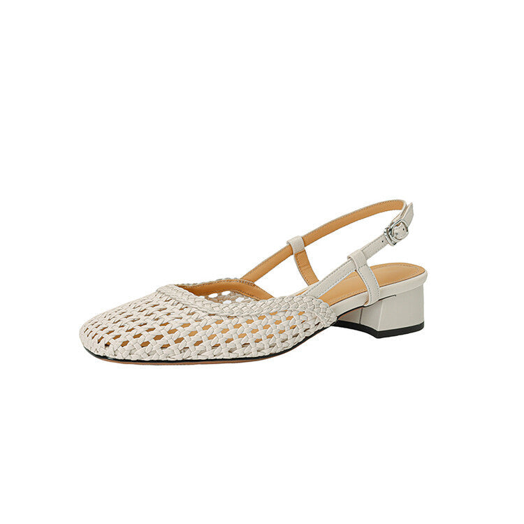 Slingback Sandals with Braided Design and Elegant Block Heel