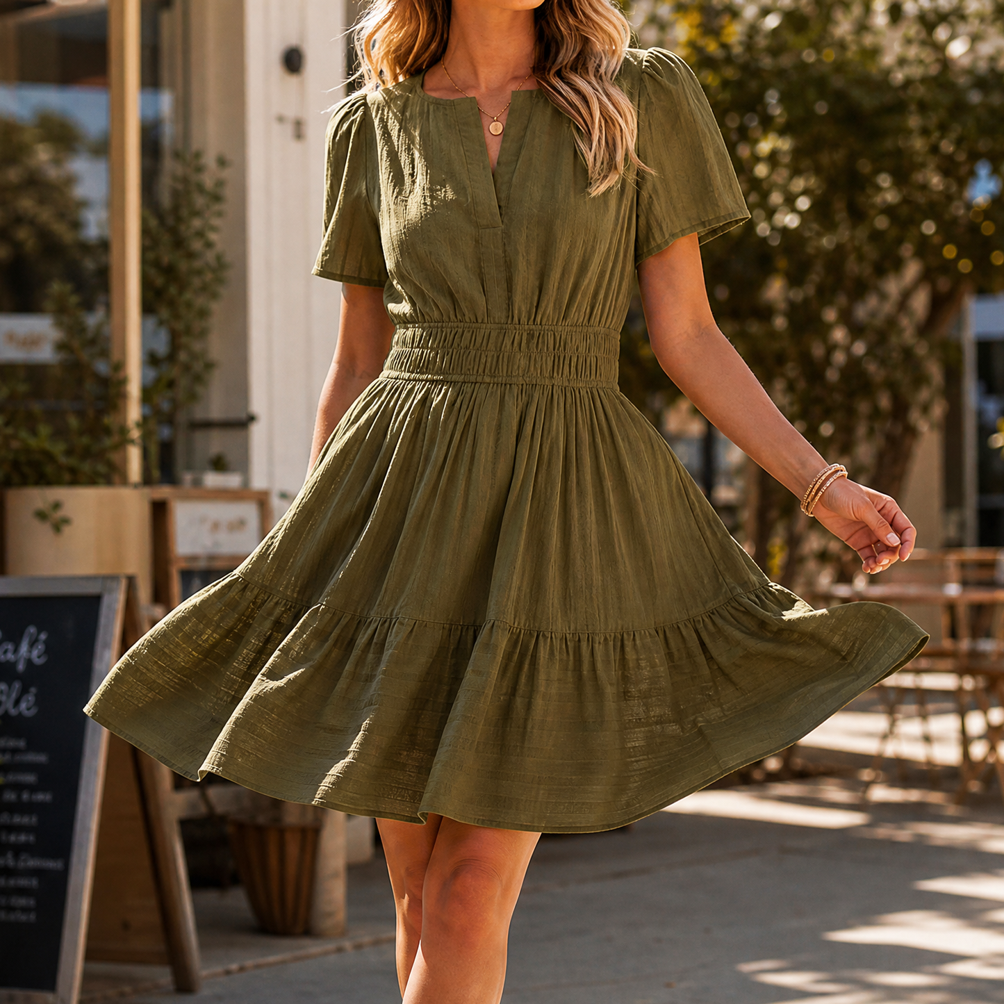 Smocked Waist Tiered Mini Dress