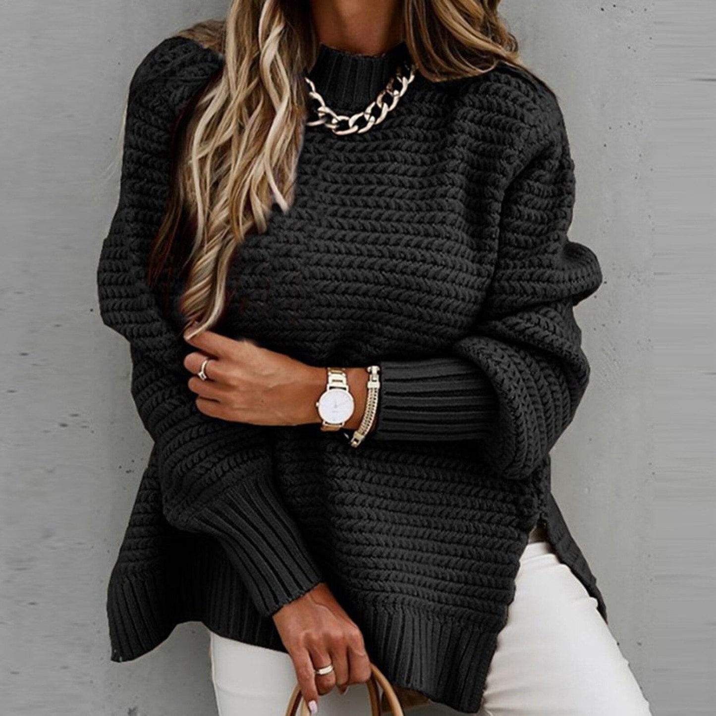 Sofia | Elegant Pullover with Half High Neck - Autumn Sweater