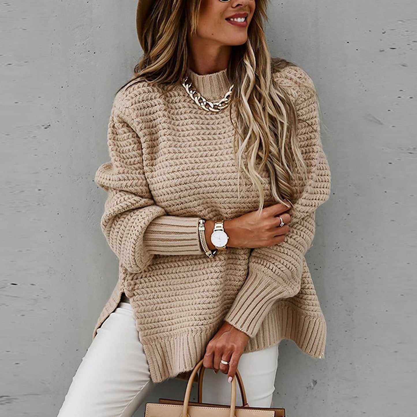 Sofia | Elegant Pullover with Half High Neck - Autumn Sweater