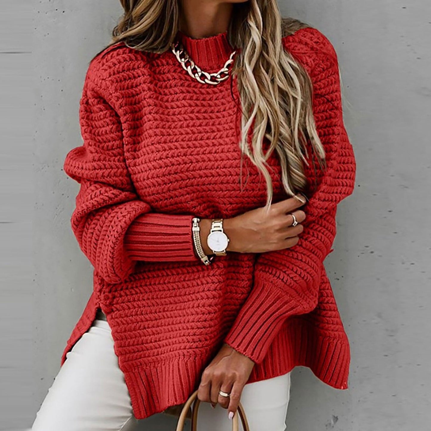 Sofia | Elegant Pullover with Half High Neck - Autumn Sweater
