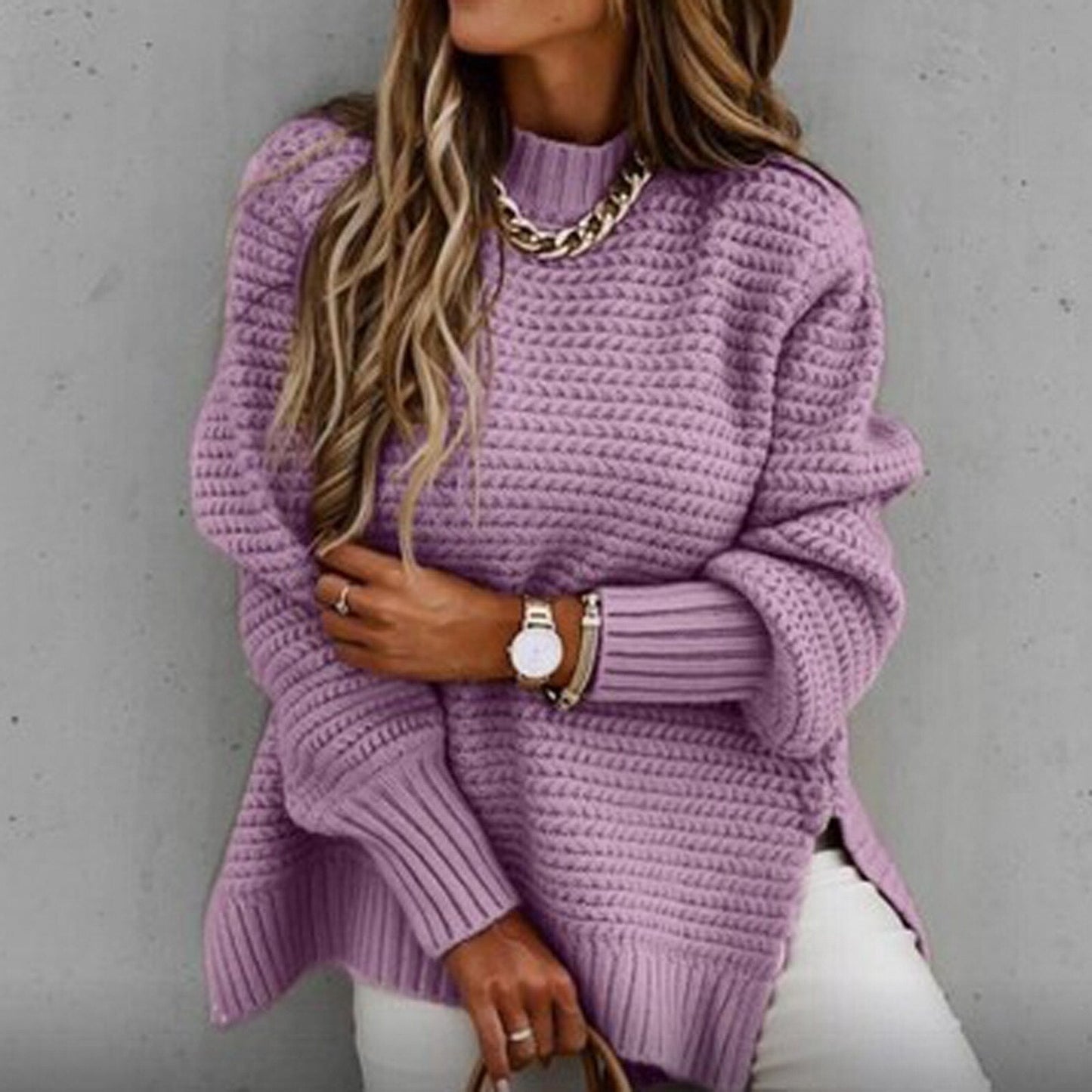 Sofia | Elegant Pullover with Half High Neck - Autumn Sweater