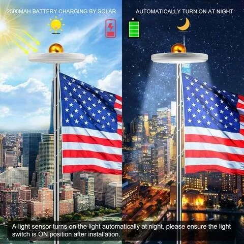 Solar-Powered LED Flagpole Lights for Night Illumination