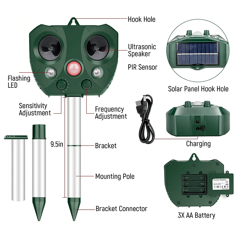 Solar Powered Ultrasonic Bird Repeller for Outdoor Use