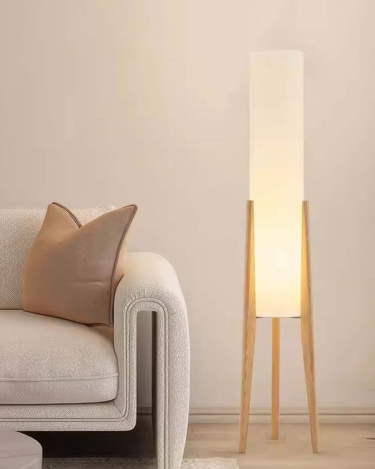 Solid Wood Floor Lamp with Fabric Shade