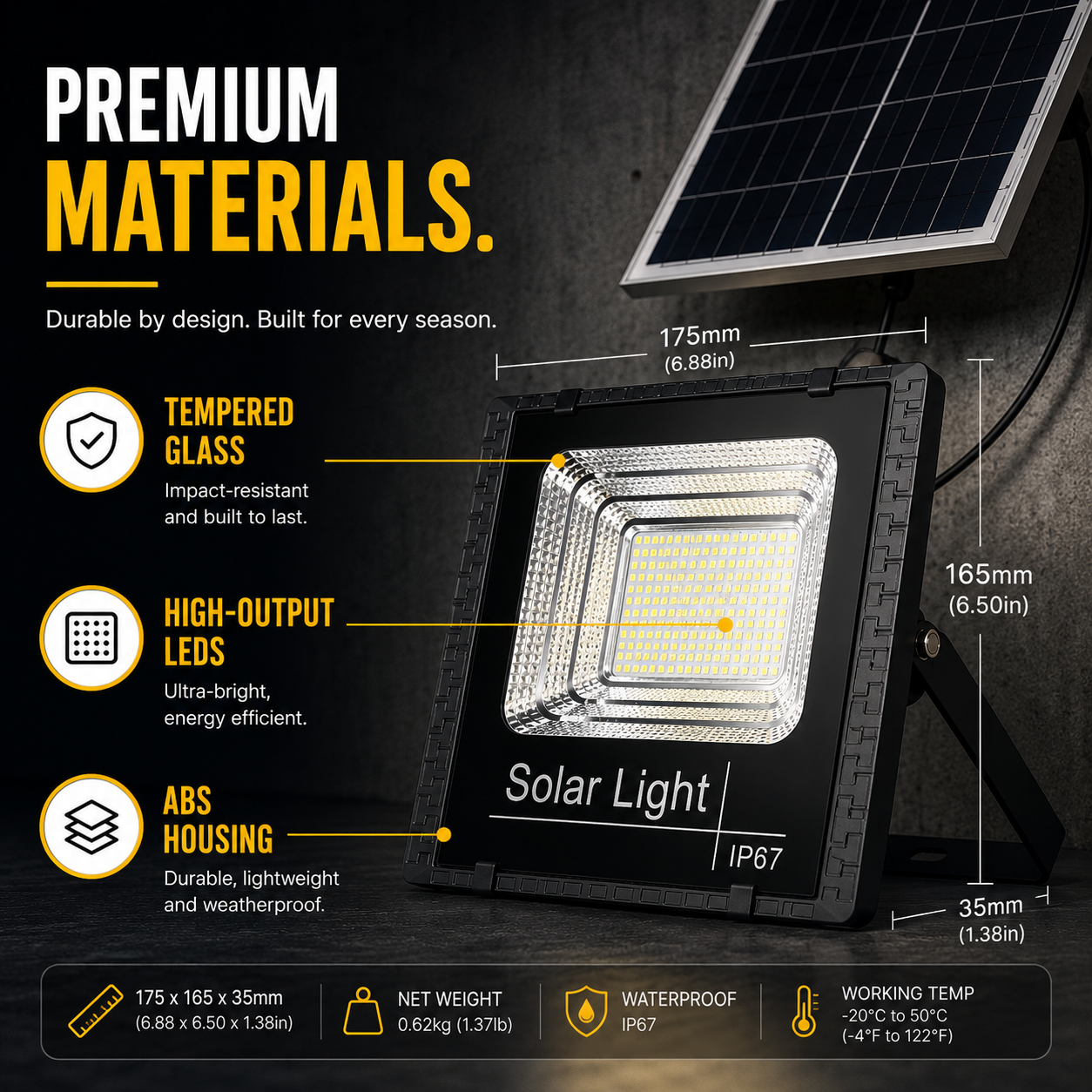 Soluxe Solar-Powered Outdoor Flood Light With Remote