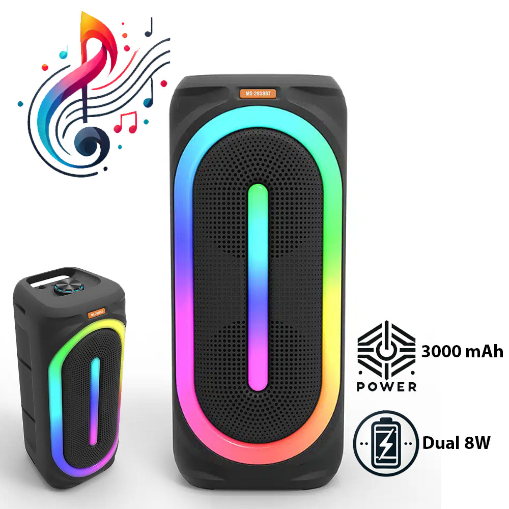 Soundbox speaker with bluetooth, RGB light, FM radio and microphone (56 x 24 cm.)