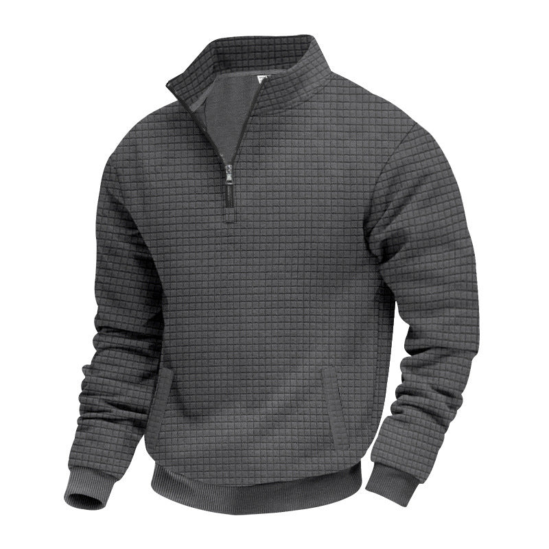 Sporty Sweater with Half-High Closed Collar