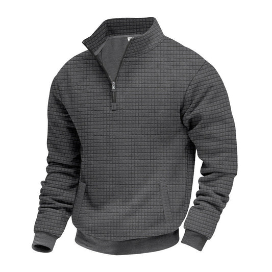 Sporty Sweater with Half-High Closed Collar