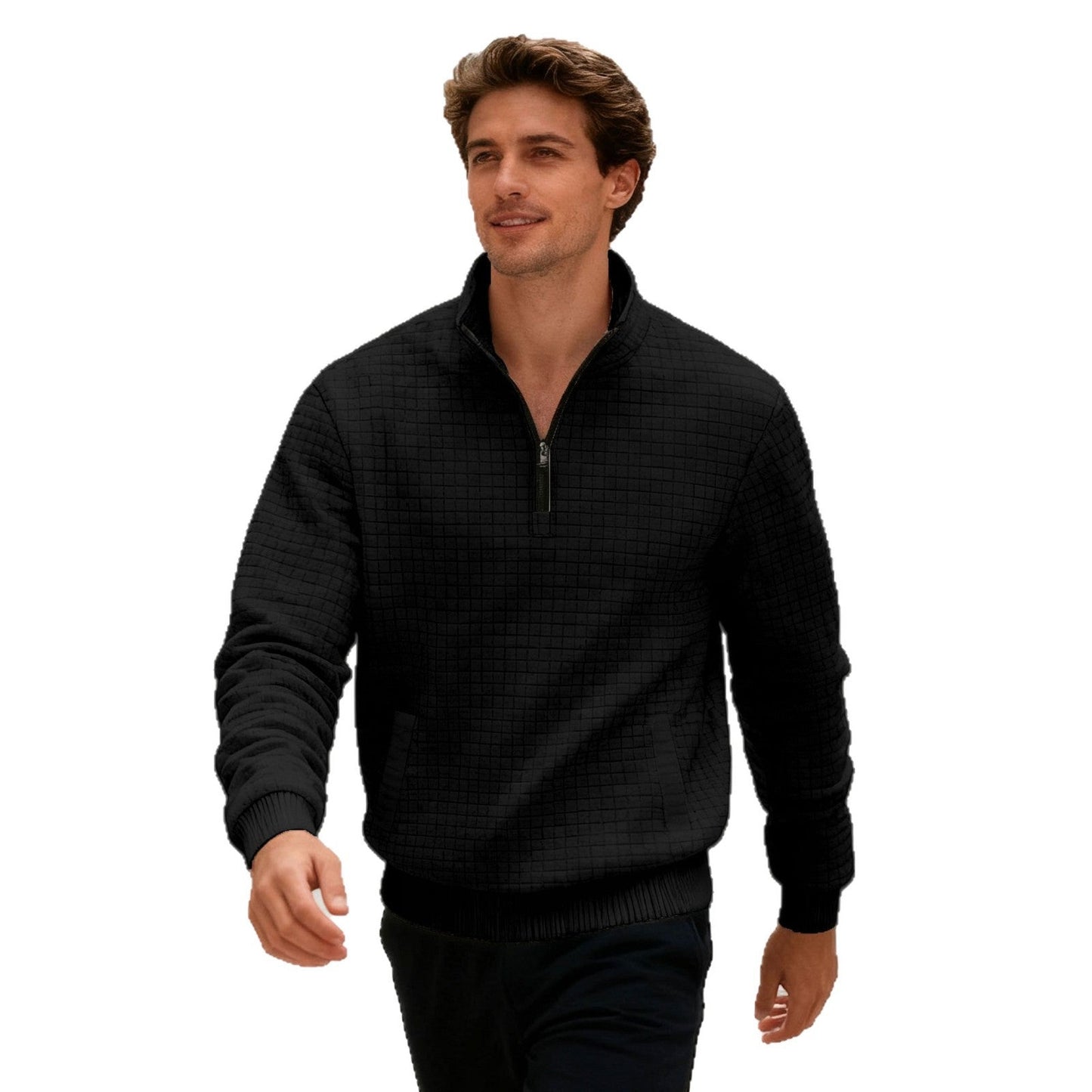 Sporty Sweater with Half-High Closed Collar