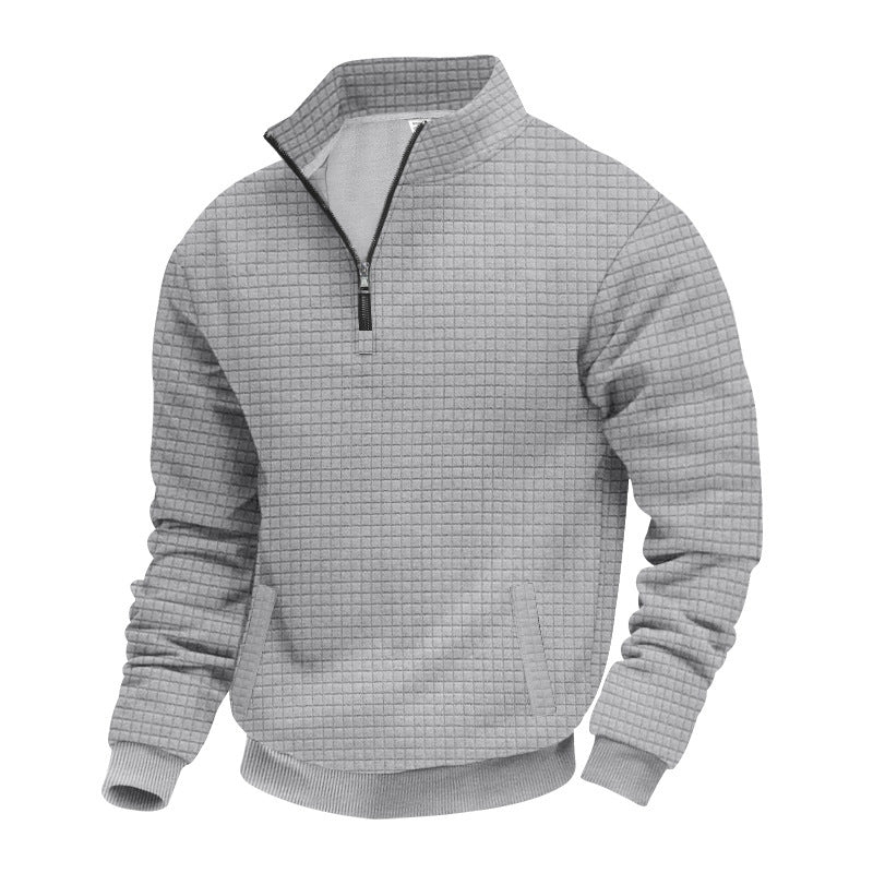 Sporty Sweater with Half-High Closed Collar