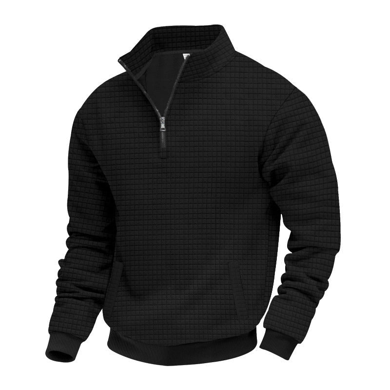 Sporty Sweater with Half-High Closed Collar