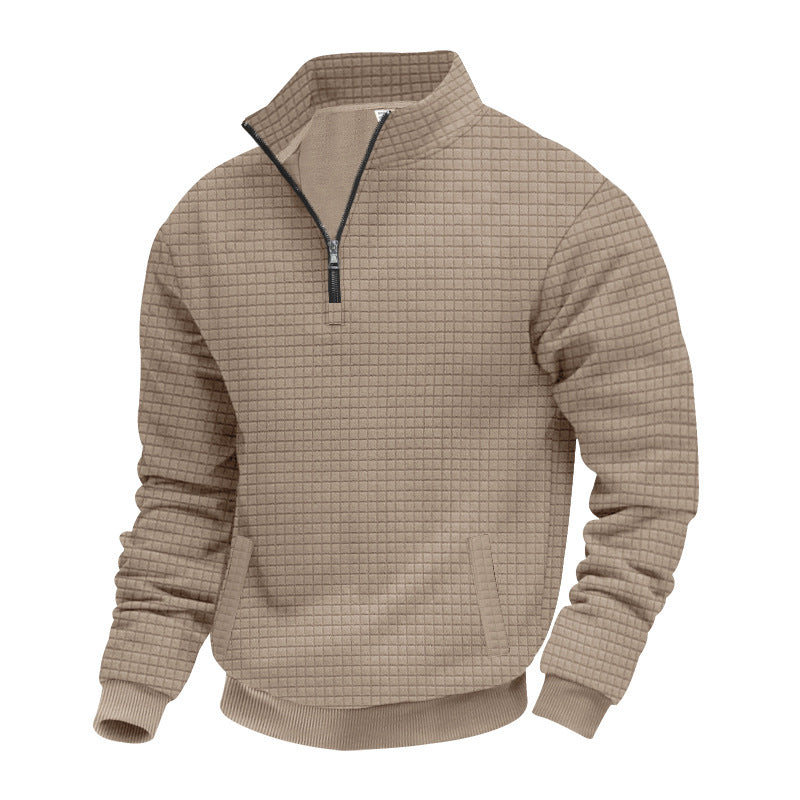 Sporty Sweater with Half-High Closed Collar