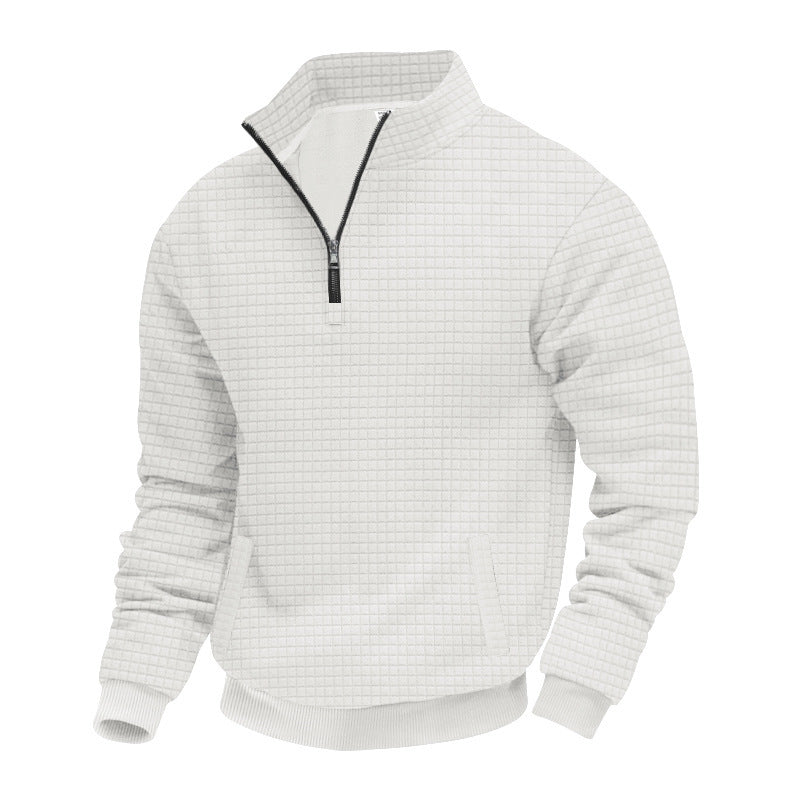 Sporty Sweater with Half-High Closed Collar