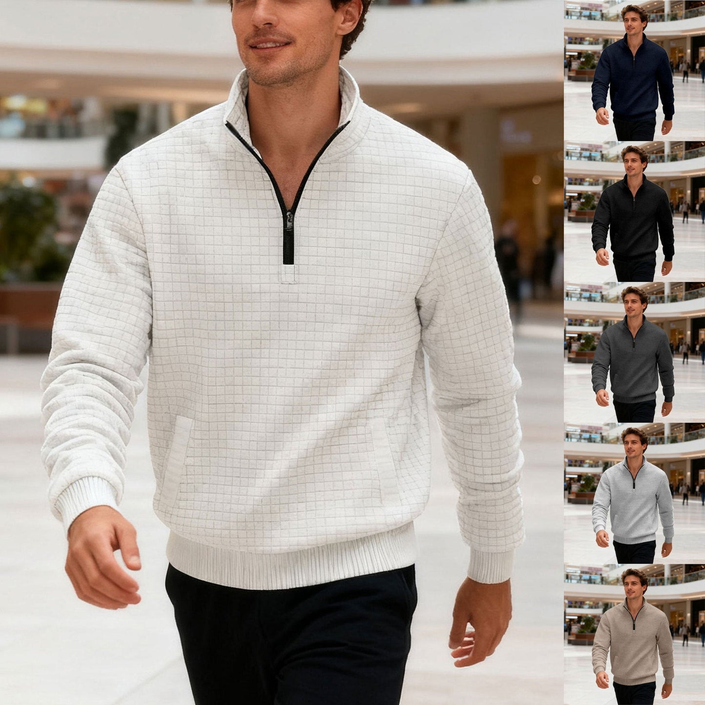Sporty Sweater with Half-High Closed Collar