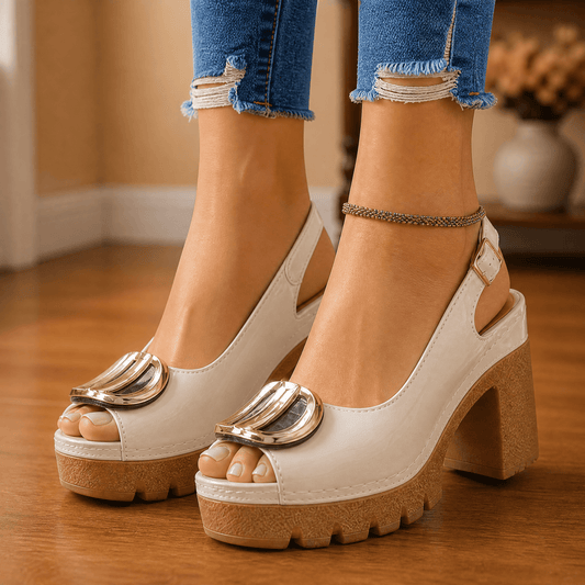 Statement Buckle Platform Heeled Sandals