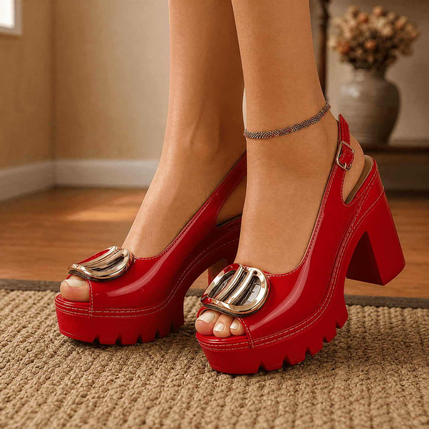 Statement Buckle Platform Heeled Sandals