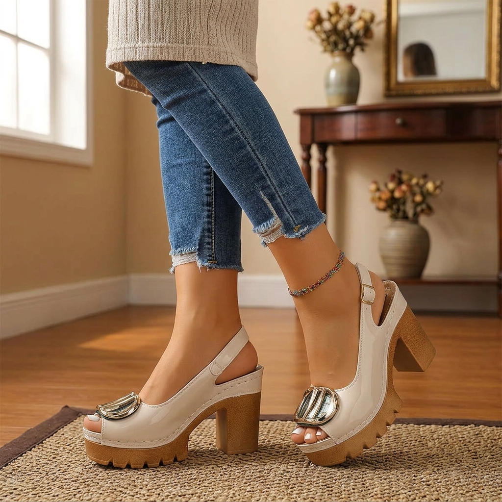 Statement Buckle Platform Heeled Sandals