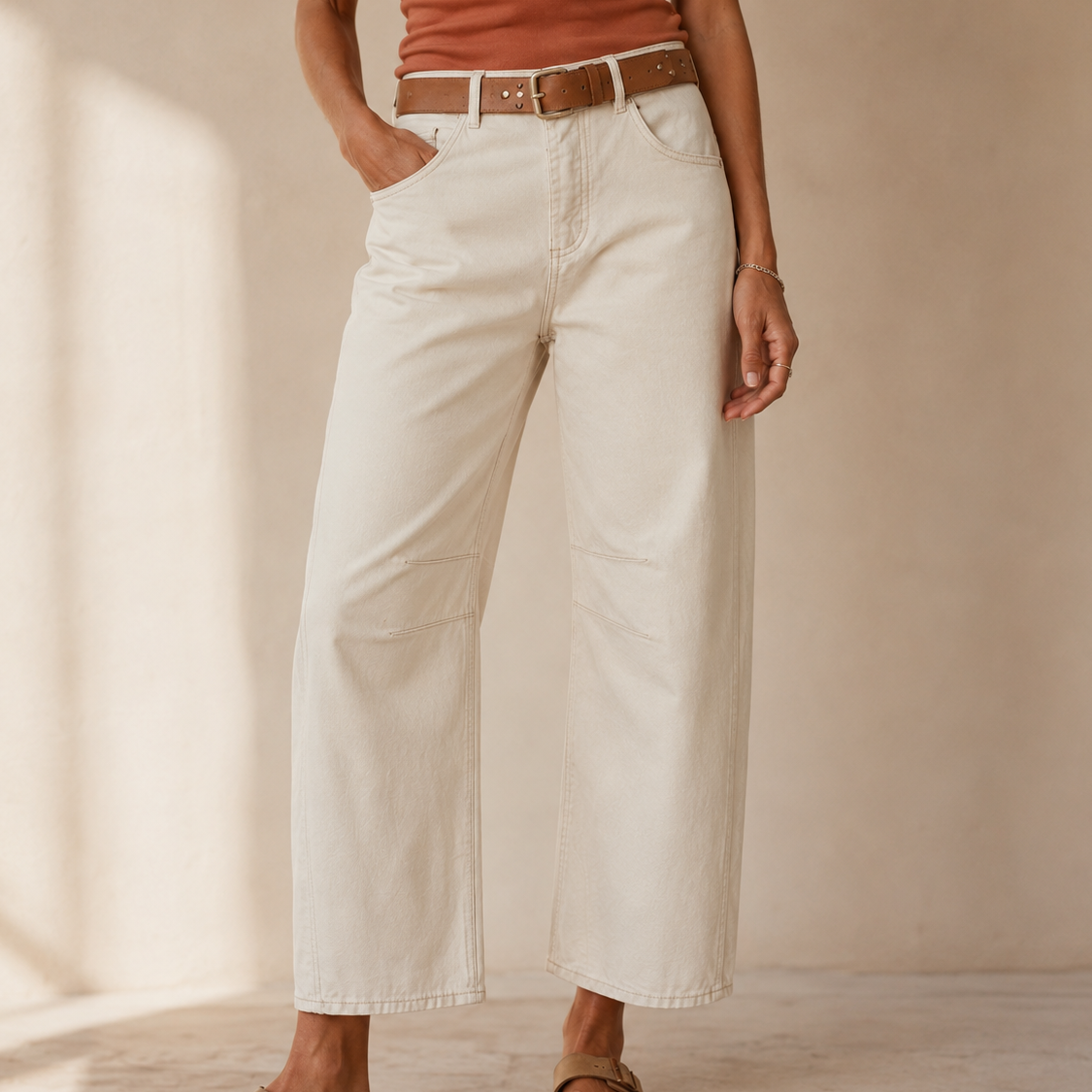 Stitch Detail Cropped Straight Pants