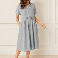 Striped Midi Shirt Dress with Pockets