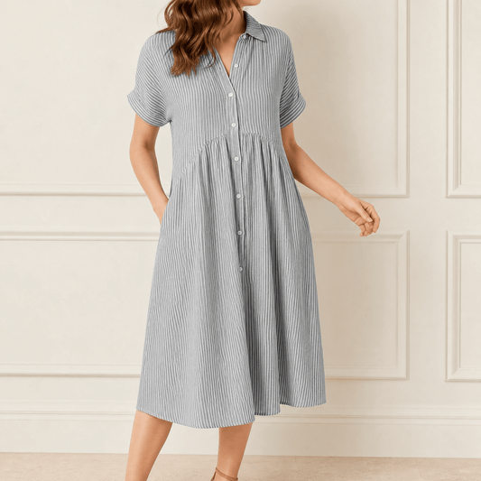 Striped Midi Shirt Dress with Pockets