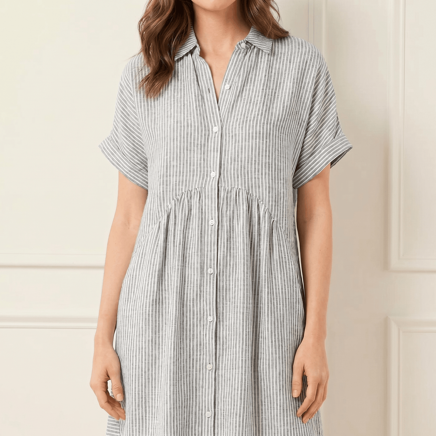 Striped Midi Shirt Dress with Pockets