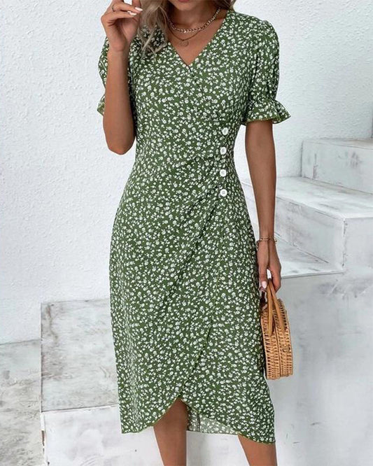 Stylish Floral Print V-Neck Wrap Dress