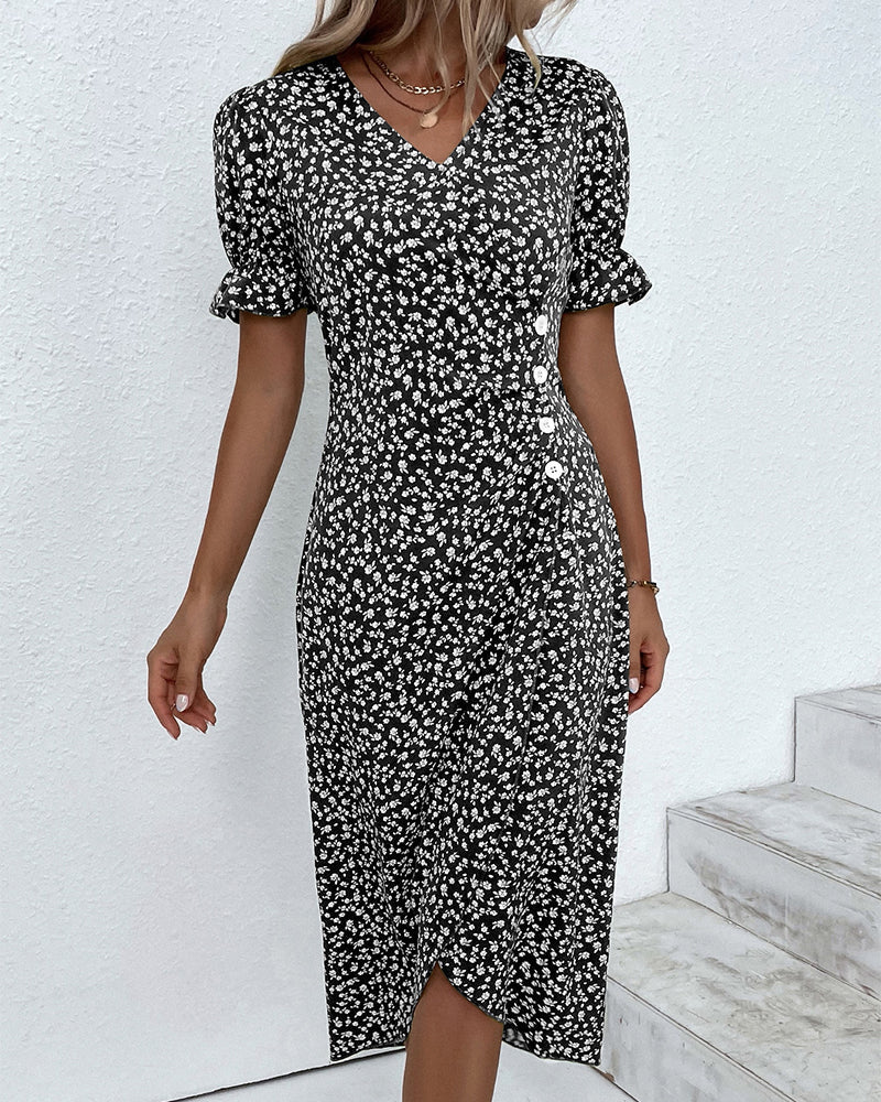 Stylish Floral Print V-Neck Wrap Dress