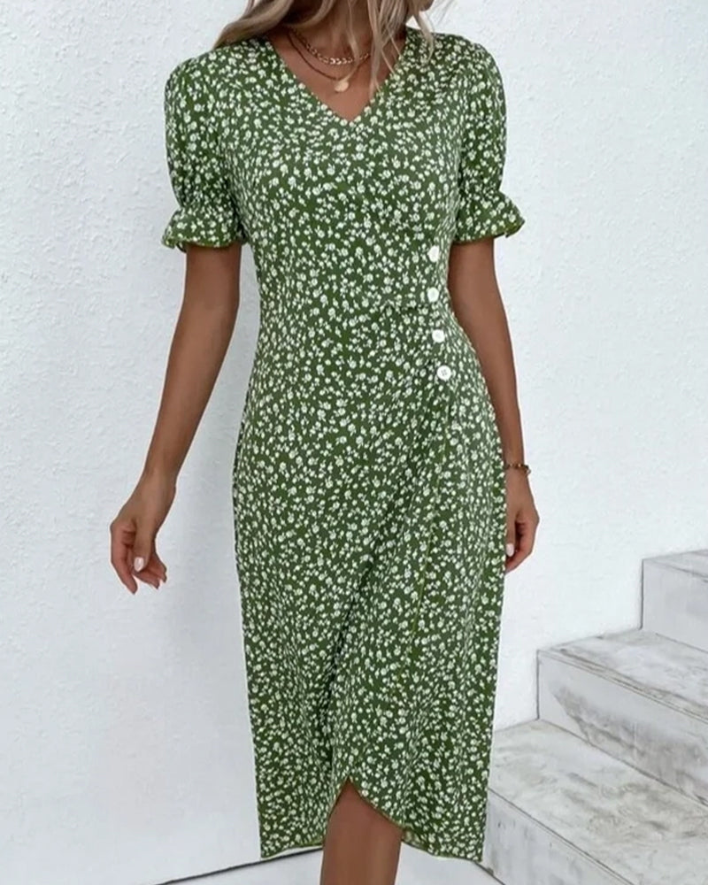 Stylish Floral Print V-Neck Wrap Dress