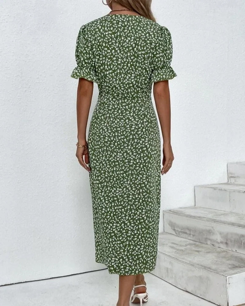 Stylish Floral Print V-Neck Wrap Dress