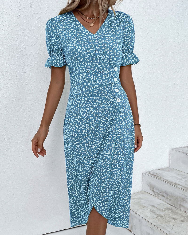 Stylish Floral Print V-Neck Wrap Dress