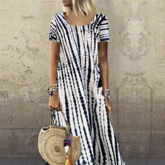 Summer Dress for Women with Round Neck in Tie-Dye