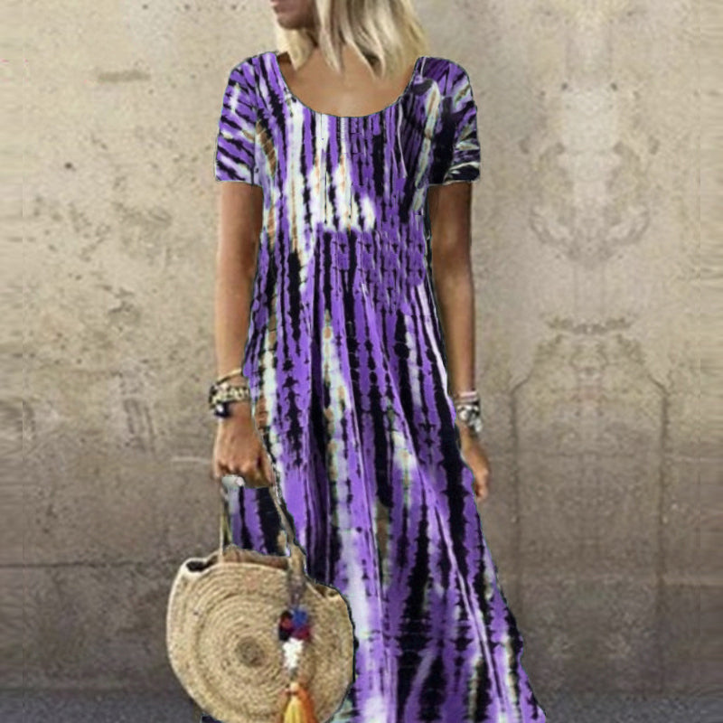 Summer Dress for Women with Round Neck in Tie-Dye