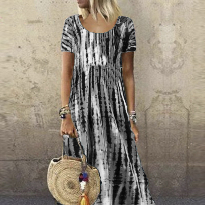 Summer Dress for Women with Round Neck in Tie-Dye